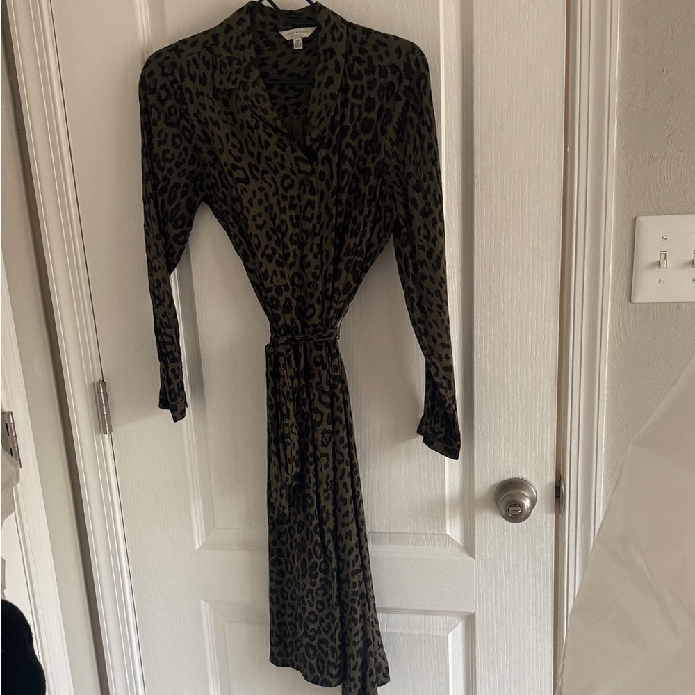 Lucky Brand Olive Leopard Long Sleeve Dress